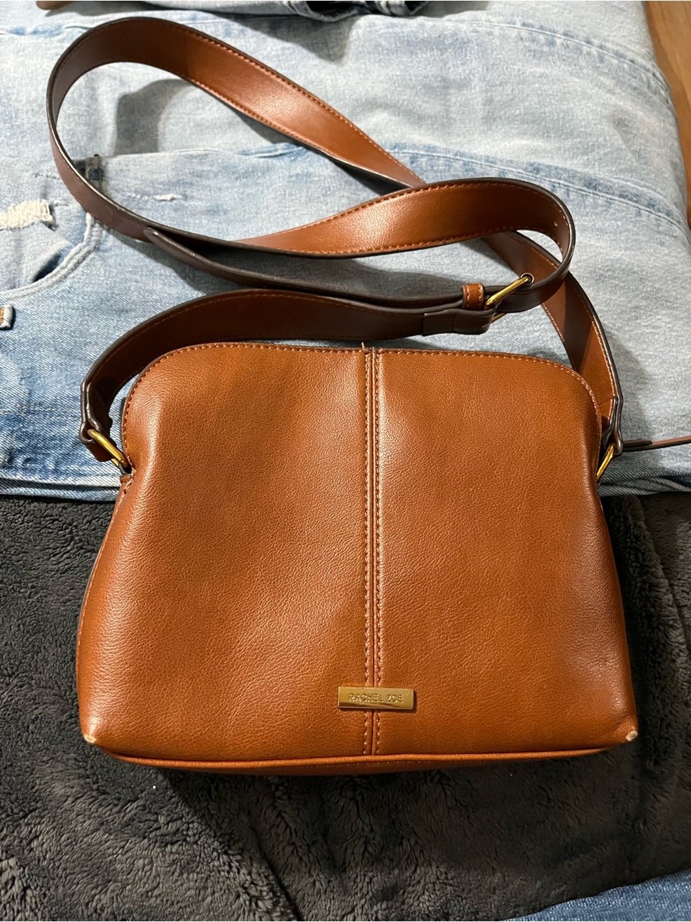 Rachel Zoe Smooth Tan Leather Crossbody Bag with Gold Hardware